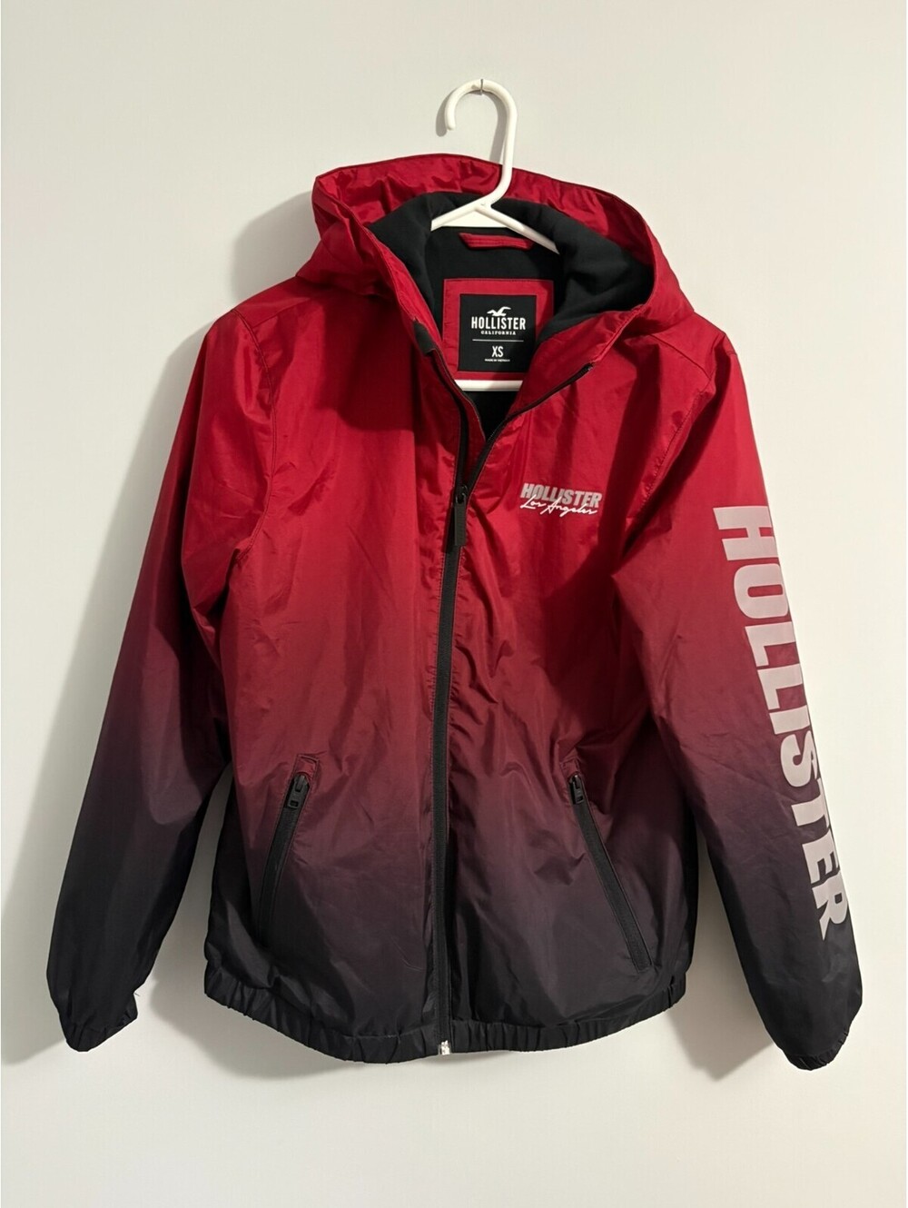Hollister Fleece Lined Hooded Logo Sport Jacket Red-to-Black Ombre Two Tone XS